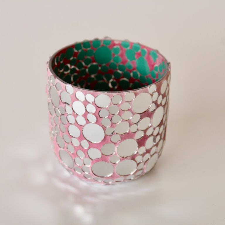 Small Pink Mosaic Glass Tea Light Candle Holder